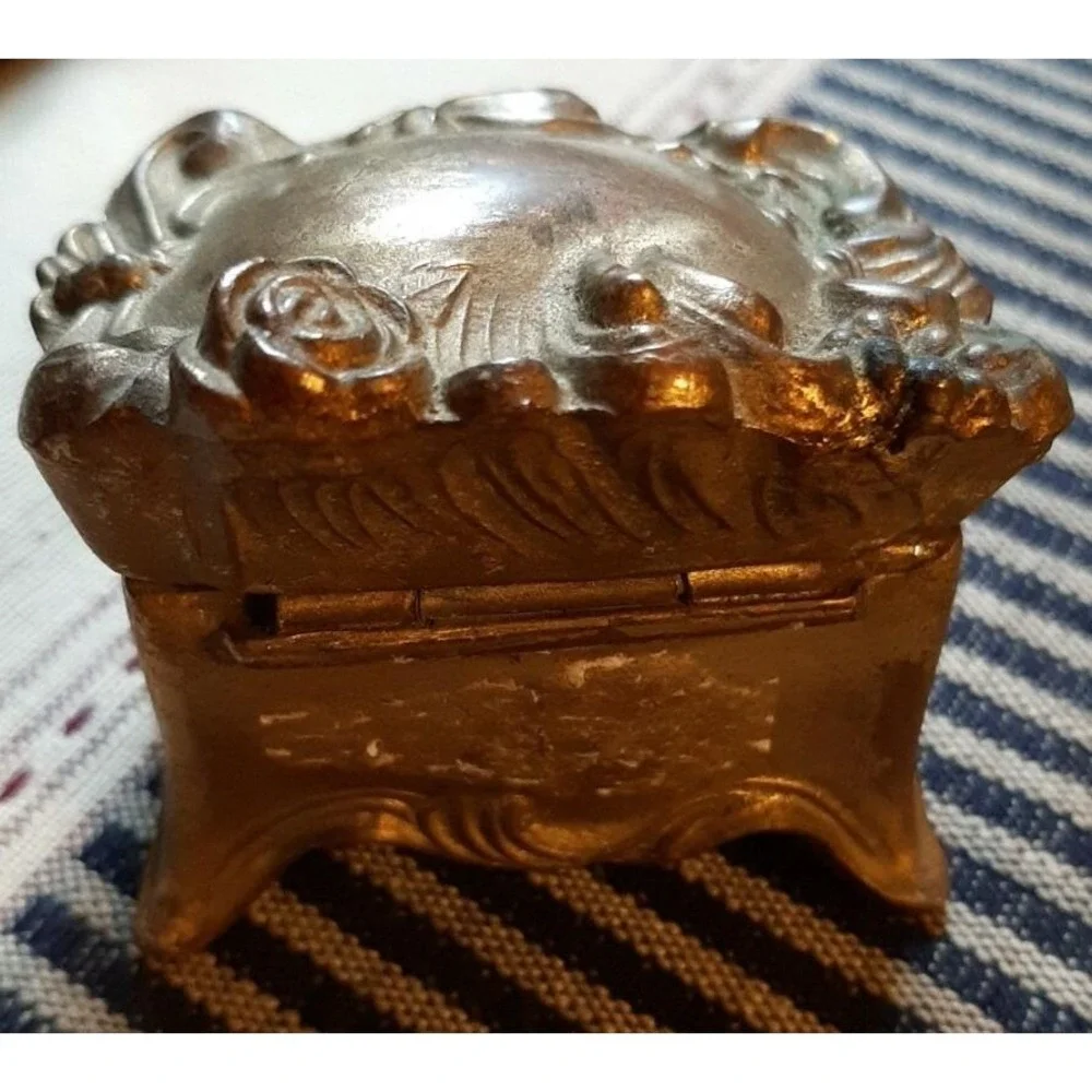 Vintage Art Nouveau Jewelry Trinket Box Feet GORGEOUS Brass Bronze Copper Color